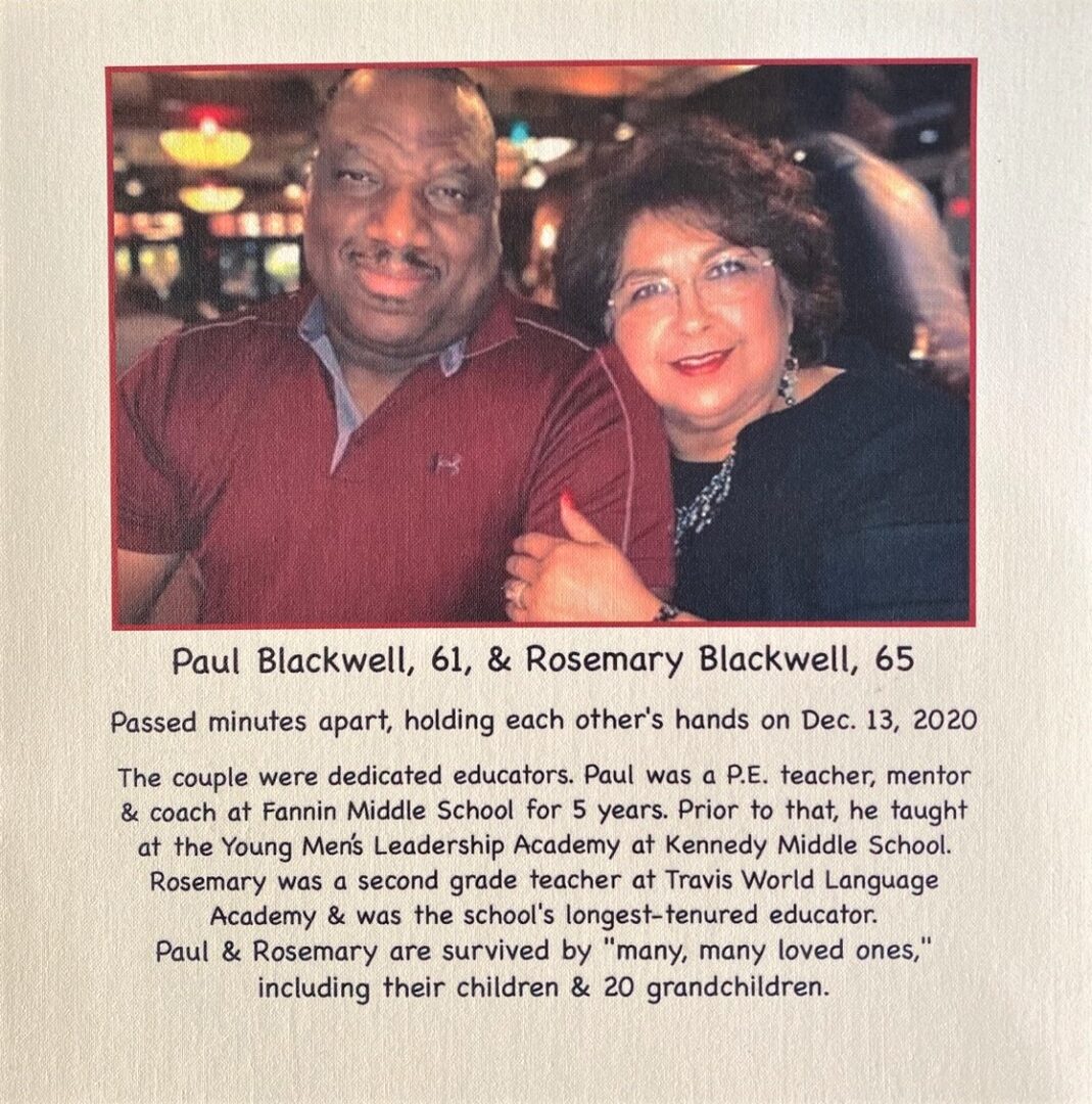 IN MEMORY OF PAUL BLACKWELL & ROSEMARY BLACKWELL - DECEMBER 13, 2020