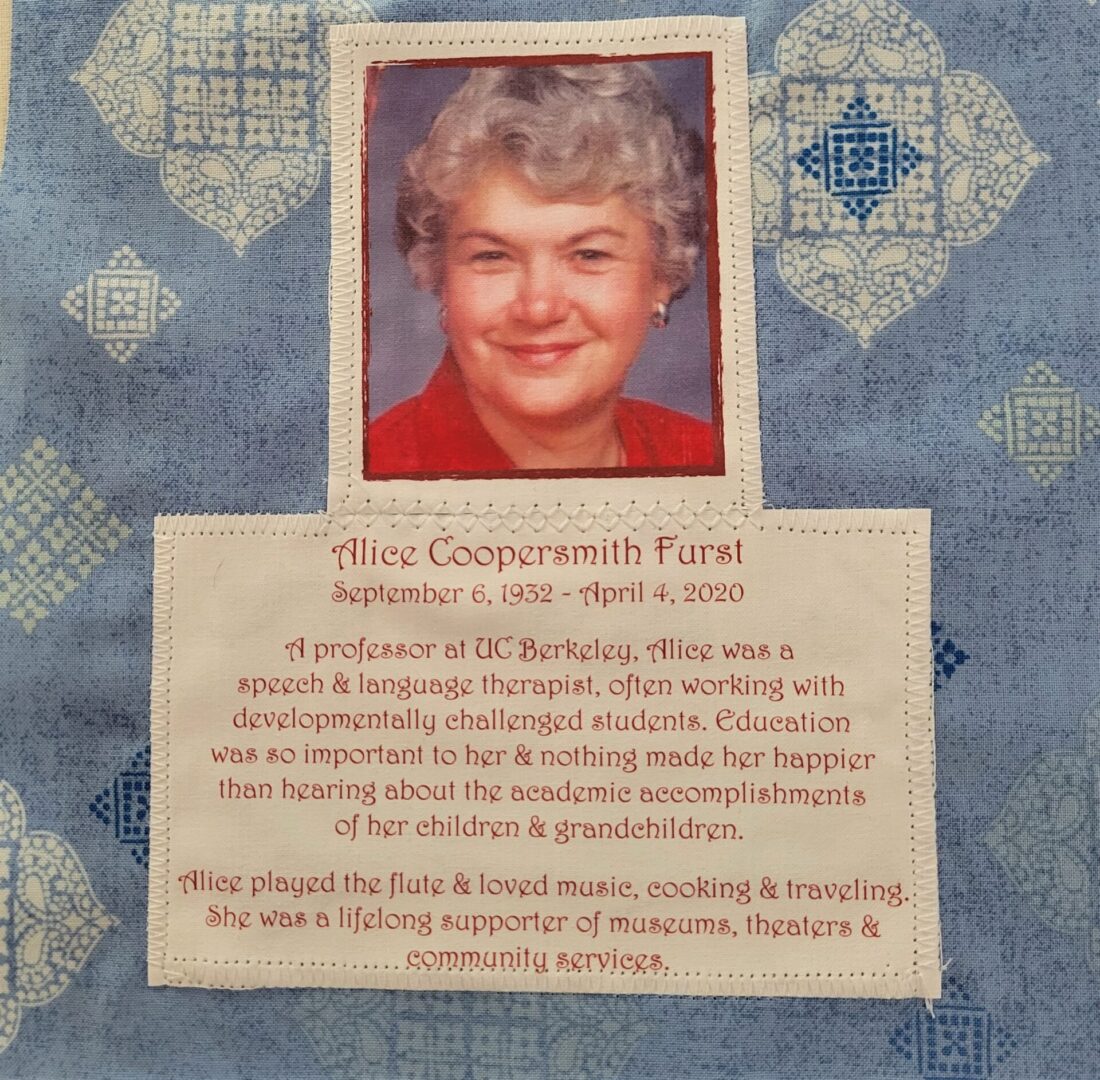 IN MEMORY OF ALICE COOPERSMITH FURST - SEPTEMBER 6, 1932 - APRIL 4, 2020