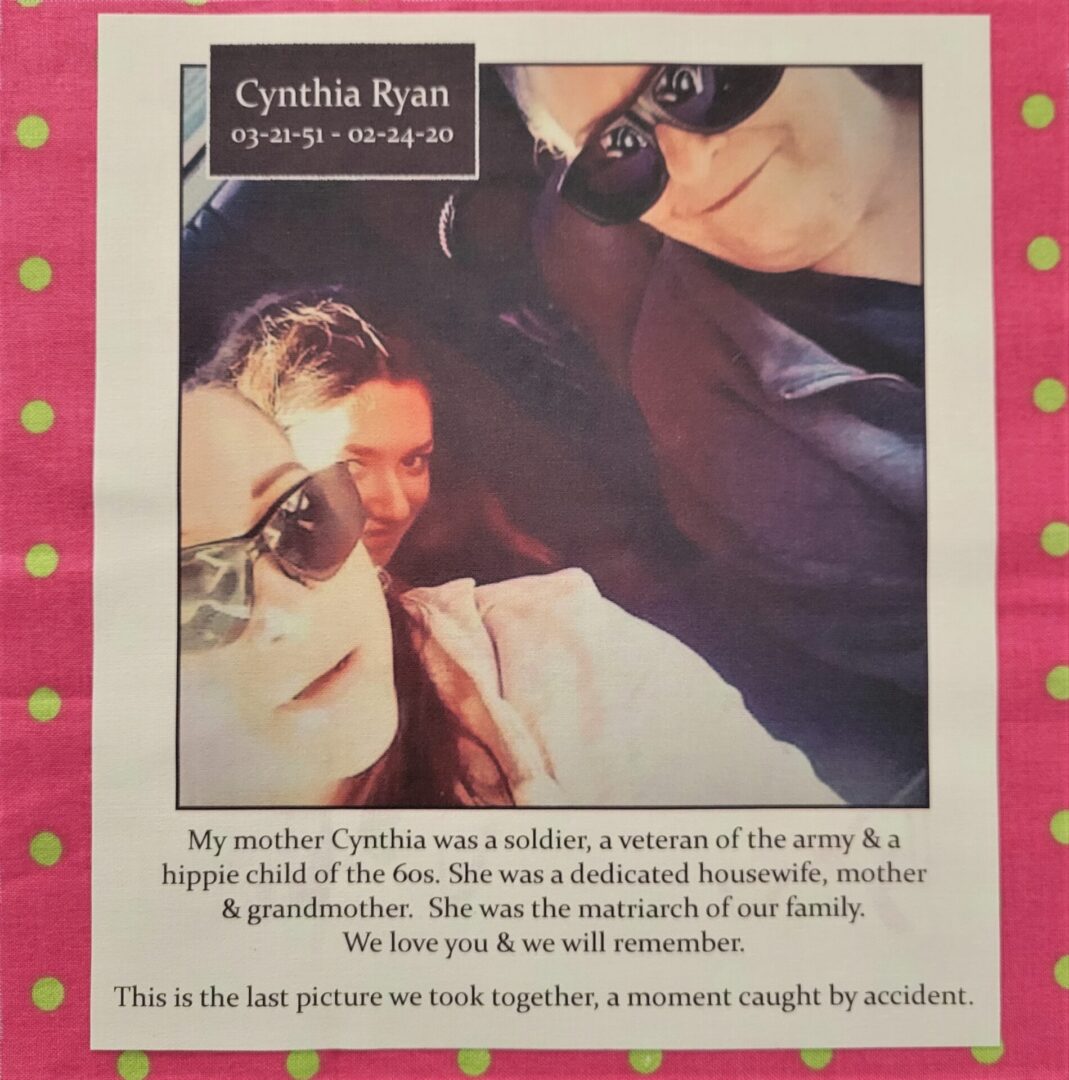 IN MEMORY OF CYNTHIA RYAN - FEBRUARY 24, 2020