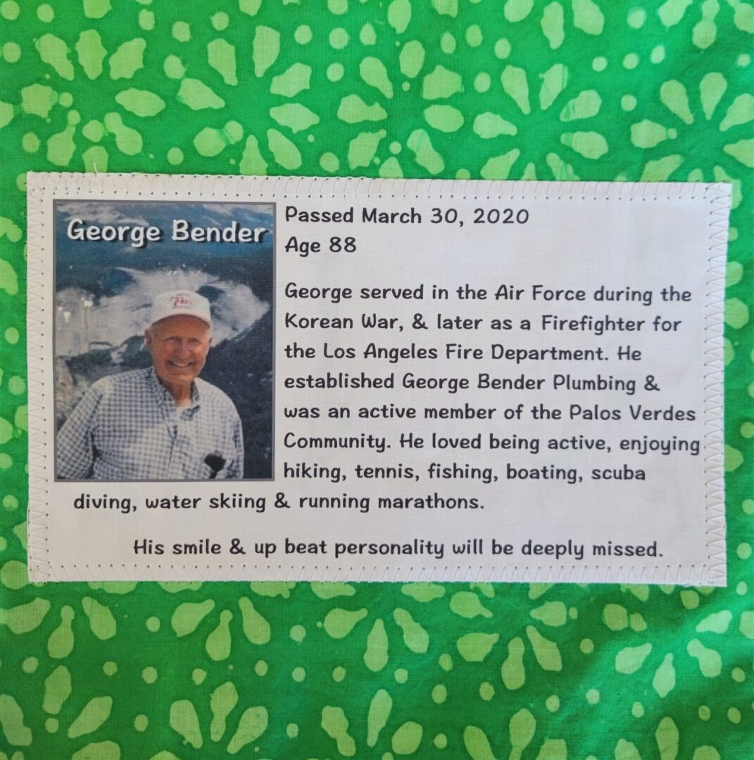 IN MEMORY OF GEORGE BENDER - FEB 22, 1932 - MARCH 30, 2020