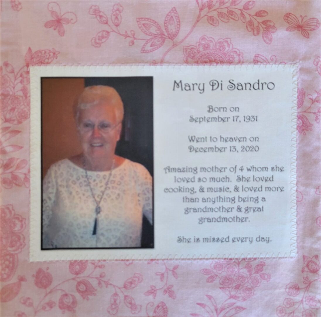 IN MEMORY OF MARY A. DI SANDRO - SEPTEMBER 17, 1931 - DECEMBER 13, 2020