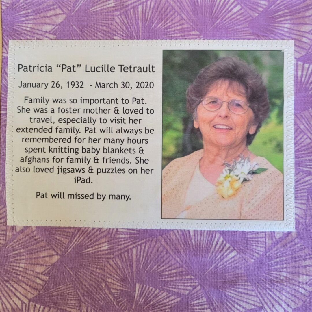 IN MEMORY OF PATRICIA LUCILLE TETRAULT - JANUARY 26, 1932 - MARCH 30, 2020