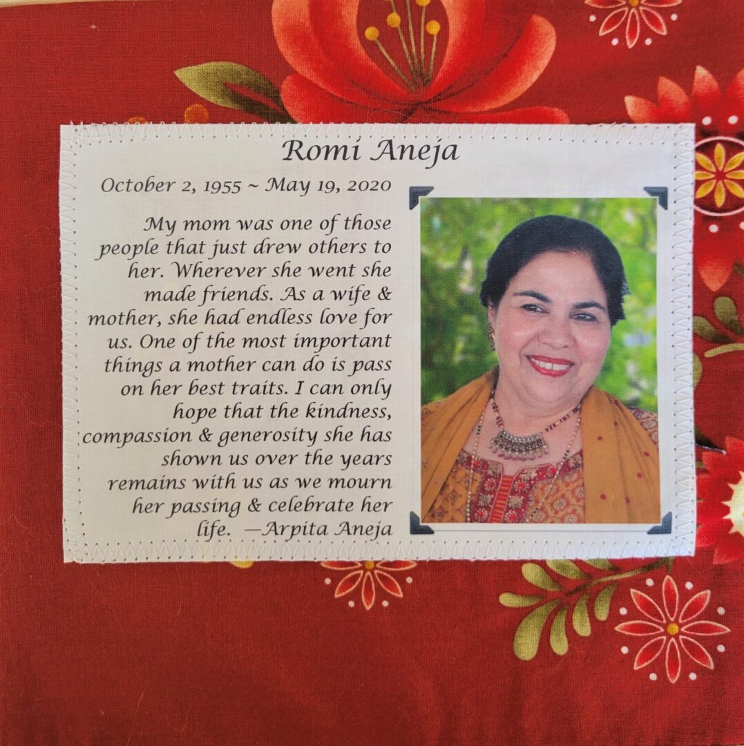 IN MEMORY OF ROMI ANEJA - OCTOBER 2, 1955 (INDIA) - MAY 19, 2020